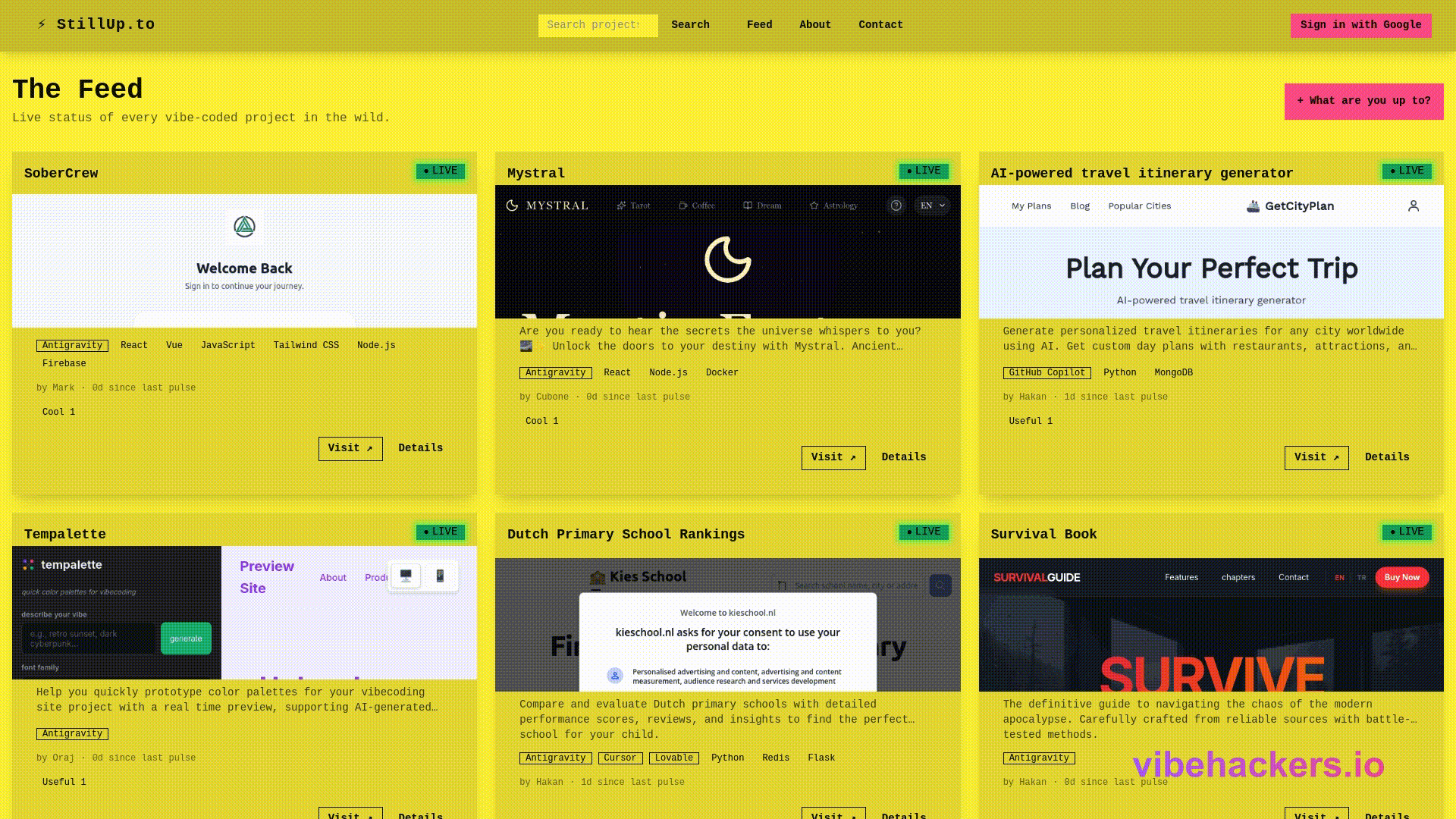 Scrollable preview of Vibecoded Project Aggregator